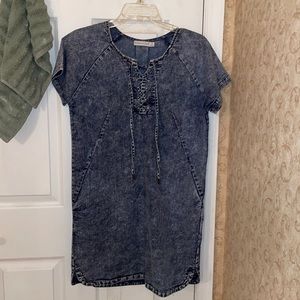 Denim tee shirt dress with ties in front
